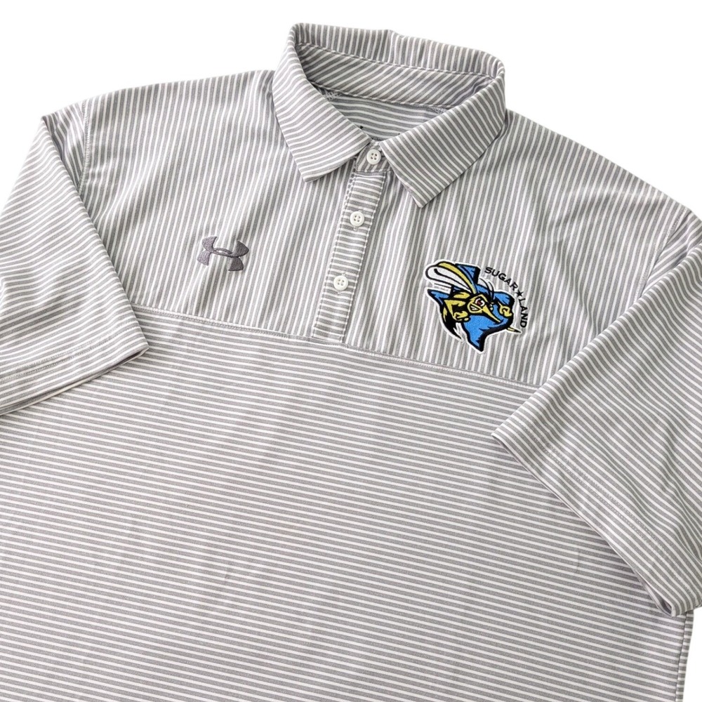 Under Armour HeatGear Sugar Land Skeeters Polo Men's L Gray Stripe Golf Shirt